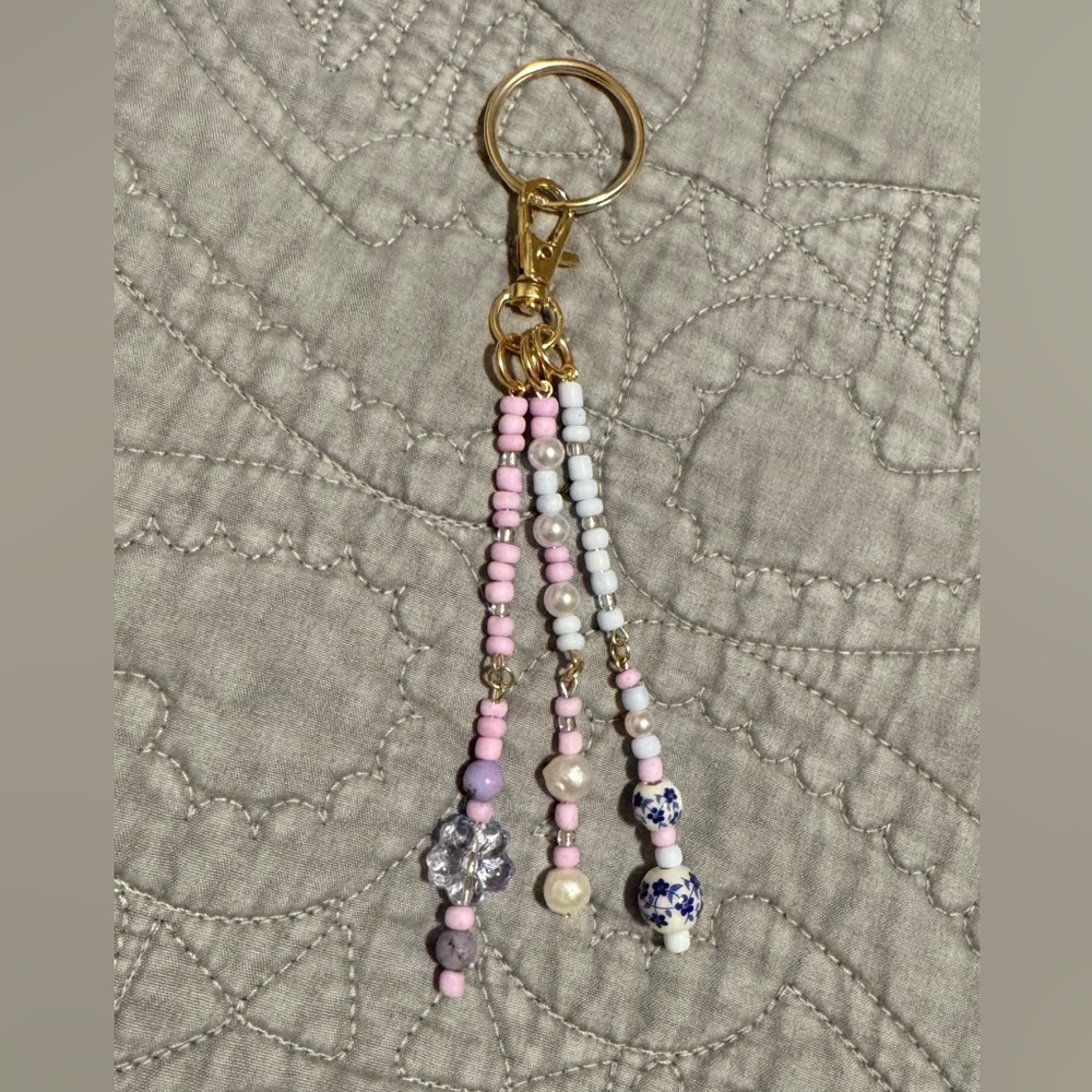 Beaded Boho Lavender and Blue Bag Charm Purse Charm